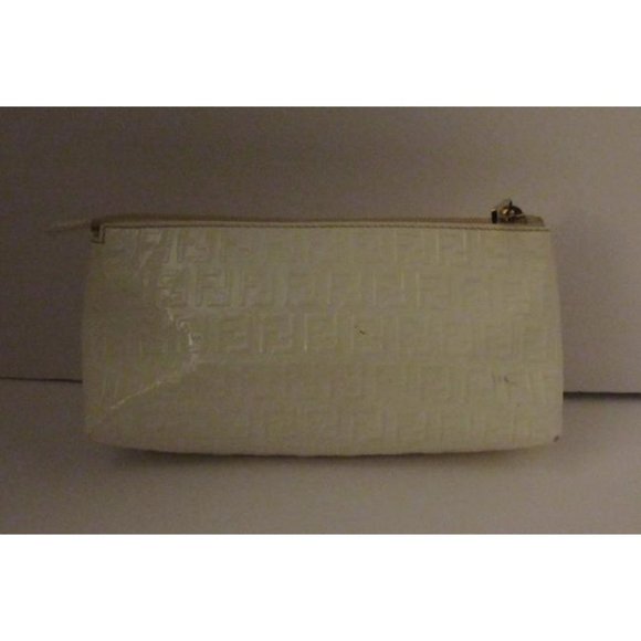 Fendi White F Embossed Print Zucchino Cosmetic Bag - Picture 9 of 12